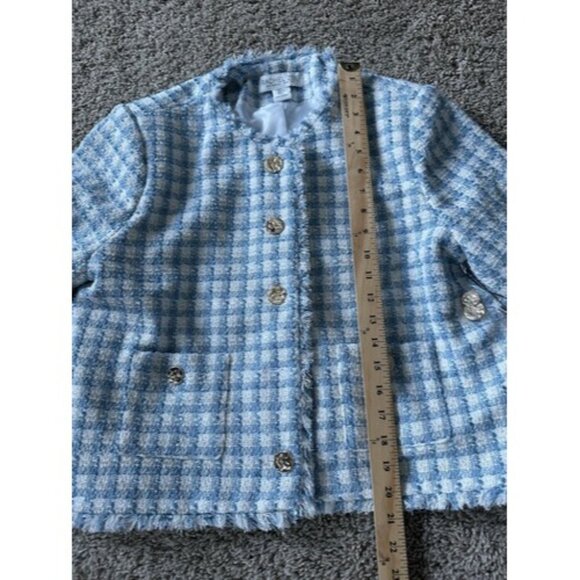 Richarl Zoe Women's Fringe-Trim Tweed Blazer gold button detail Size Large - Picture 9 of 12